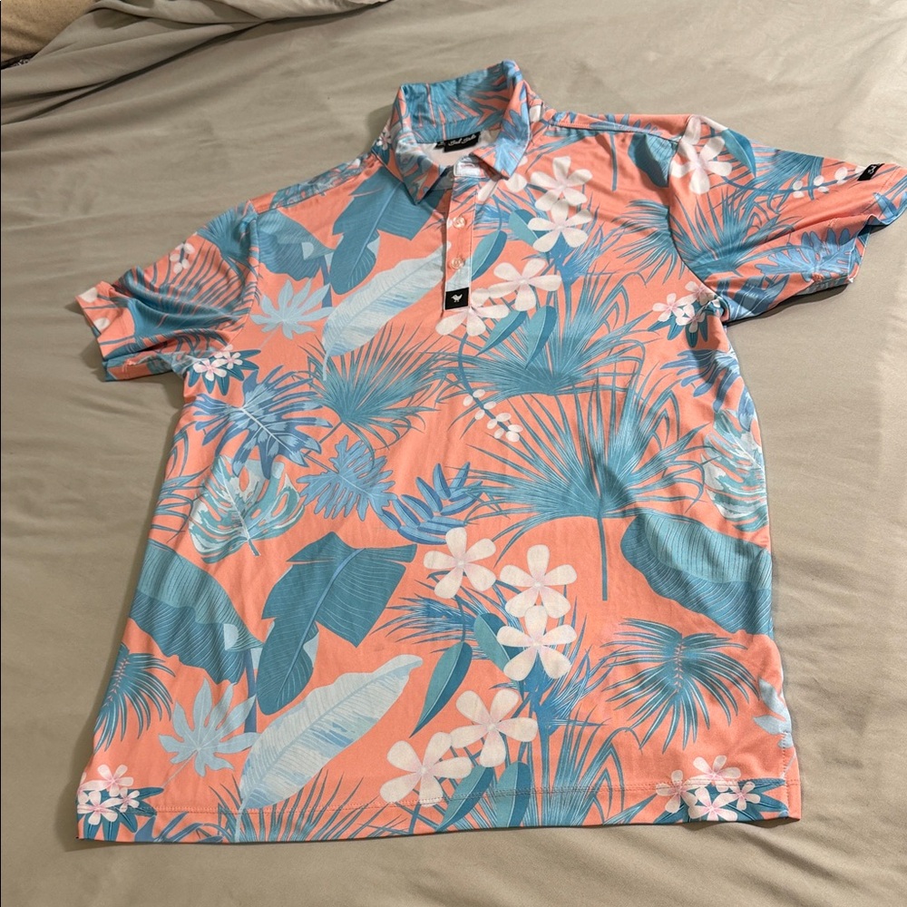 Bad Birdie Vibrant Coral and Blue Floral Shirt